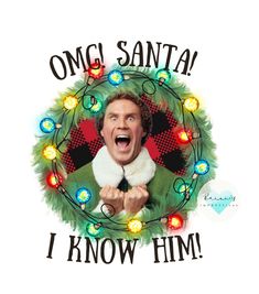 a man with his mouth open in front of a christmas wreath that says, i know him