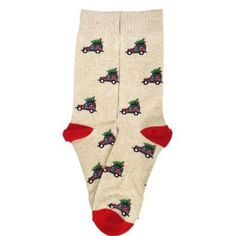 Step into the festive season with style and warmth with the Christmas Tree on Wagons Crew Socks from Sock Panda. Designed specifically for women, these socks are not only a delightful nod to holiday cheer but also a cozy companion for your feet.

- Size: Adult Medium
- Material: 80% Cotton, 15% Polyester, 5% Spandex
- Gender: Female
- High-quality fabric ensures durability and comfort
- Care Instructions: Best if washed in cold water

Featuring a charming pattern of cars topped with Christmas tr Hygge Fashion, Sock Store, Socks Aesthetic, To Start A Conversation, Buy Christmas Tree, Holiday Socks, Fun Socks, Sock Game, Yoga Socks