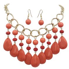 Alloy Metal, Resin & Glass Beads 18 Inch & 2 In Extender Classic Simple Classy Clear Ab Crystal Dressy Fancy Strand Short Layered Bead Beaded Statement Chunky Funky Unique Drop Cascading Bib Gold Bright Light Dark Young Trendy Bold Color Orange Costume Jewelry With Colorful Beads, Elegant Orange Jewelry With Large Beads, Orange Dangle Jewelry With Colorful Beads, Luxury Orange Necklaces With Colorful Beads, Orange Jewelry With Dangling Beads, Orange Faceted Beads Jewelry, Orange Dangle Jewelry With Dangling Beads, Unique Orange Jewelry With Dangling Beads, Red Pendant Necklace