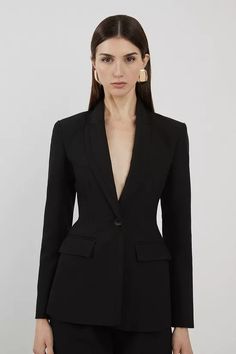 Jackets & Coats | Tall Clean Tailored Grosgrain Tipped Single Breasted Blazer | KarenMillen Elegant Blazers For Women, Suit Jacket Outfits For Women, Elegant Suits For Women, Tailored Blazer Women, Textiles Coursework, Hourglass Blazer, Luxury Blazer, Plus Size Workwear, Woman In Suit