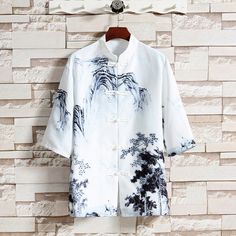 This item is for 1 X shirt. Men Chinese Print Shirt Top Short Sleeve Button Front Hanfu Mandarin Collar Top Please note this is in Asian sizing, smaller than western size e.g. UK, US, AU. Please check the measurements carefully before making a purchase. If you are not sure which size to buy, please provide height and weight, we will recommend a suitable size. Please allow 1-3cm discrepancy due to different measurement method. Material: polyester blend Color Type: 1, 2, 3, 4 Size:M, L, XL, 2XL, 3XL, 4XL, 5XL. Real Size Infomation   Unit:cm/inch   1Inch=2.54cm [Size M ,   Length 71/28.0 , Chest 108/42.5 , Shoulder 47/18.5 , Sleeve 36/14.2 ] [Size L ,    Length 72/28.3 , Chest 112/44.1 , Shoulder 48/18.9 , Sleeve 37/14.6 ] [Size XL ,  Length 73/28.7 , Chest 116/45.7 , Shoulder 49/19.3 , Sleev Oversized Printed Shirt, Chinese Prints, Collar Designs, Collar Top, Shirt Short Sleeve, Mandarin Collar, Print Shirt, Shirt Top, Chinese Style