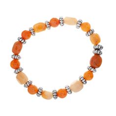 "Find the John Bead Peach Aventurine & Silver Rondelle Bead Stretch Bracelet at Michaels. com. This handmade bead bracelet, made using peach aventurine beads in a mix of shapes interspersed with silver-colored rondelle spacer beads, will make a fantastic addition to your accessory collection. This handmade bead bracelet, made using peach aventurine beads in a mix of shapes interspersed with silver-colored rondelle spacer beads, will make a fantastic addition to your accessory collection. Peach a Peach Aventurine, Craft Corner, Bracelet Ideas, Bracelets Handmade Beaded, Beaded Stretch Bracelet, Bead Designs, Bead Bracelet, Stretch Bracelet, Spacer Beads