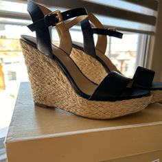 Brand New! Never Worn! Chic Michael Kors Leather Wedge Sandals, Michael Kors Black Round Toe Sandals, Michael Kors Black Heels For Spring, Chic Black Michael Kors Sandals, Michael Kors Wedges, Michael Kors Shoes, Womens Shoes Wedges, Michael Kors Black, Wedges