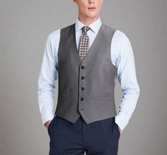 Super 140s Wool Waistcoat in Dark Grey (Regular and Long Available) by Renoir Tailored Wool Vest For Semi-formal Occasions, Tailored Semi-formal Vest With Button Closure, Tailored Vest With Button Closure For Semi-formal Occasion, Classic Suits With Vest For Work, Tailored Elegant Vest With Button Closure, Elegant Tailored Vest With Button Closure, Formal Vest With Notch Lapel And Button Closure, Elegant Business Casual Suits With Vest, Elegant Single-breasted Vest For Business Casual