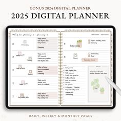 a planner is shown with the words, daily and month pages on top of it