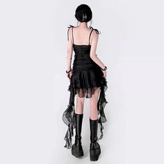 𝔇𝔢𝔱𝔞𝔦𝔩𝔰: Style: Darkwear, Goth, Fairy Grunge Material: Chiffon Quantity: 1PC This attractive Dried Rose Cami Dress is perfect for a day-to-night look. This dress features a ruffle design and irregular hem that makes this dress bewitchingly feminine. The chiffon material of this dress makes it lightweight and easy to move around. Enjoy free shipping with a purchase of over 80$ SIZE CHEST WAIST LENGTHS 31 in 25 in 32 inM 32 in 27 in 32 inL 34 in 29 in 33 inItem measured by hands may have 1- Fairycore Corset Dress For Party, Fairycore Corset Party Dress, Fairycore Party Corset Dress, Fairycore Sleeveless Corset Dress For Party, Fairy Grunge Fitted Dress For Party, Fairy Grunge Mini Dress For Party, Black Fairycore Summer Dress, Black Witchy Corset Dress For Party, Witchy Black Corset Dress For Party