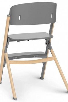 a gray plastic and wood folding chair