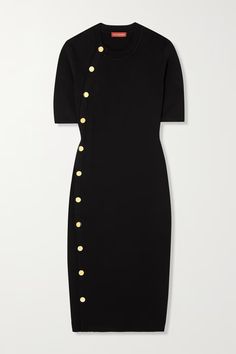 Black Topaz button-detailed ribbed-knit midi dress | ALTUZARRA | NET-A-PORTER Elegant Bodycon Dress With Buttons, Elegant Buttoned Bodycon Dress, Professional Wear, Form Fitting Dress, Midi Dress Casual, Knit Midi, Knit Midi Dress, Knee Length Dresses, Black Rib