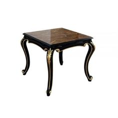 a black and gold side table with marble top on an isolated white background for display