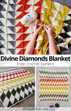 Learn to make this fall favorite quilt-inspired and eye-catching tapestry crochet throw blanket, The Divine Diamonds Throw Blanket, from a free pattern on DivineDebris.com