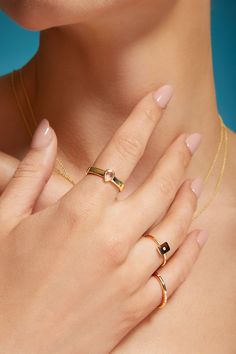 Our Spotlight jewelry highlights unique shapes with an accent diamond.Wear alone or stack multiples. Unique Shapes, Solid Gold Ring, Necklace Diamond, Solid Gold Rings, Pear Diamond, Layered Look, Perfect Ring, A Rose, Stacking Rings