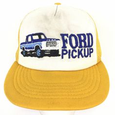 Vintage 80's Ford Pickup Truck Cap 4X4 Off Road Block Spell Out Logo Mesh Foam Snap Back Trucker Baseball Hat BUY IT NOW! Please feel free to ask any questions you have about this item, I am here to make sure you are happy with your purchase. #HAT44 Vintage Adjustable Trucker Hat, Retro Yellow Baseball Cap, Vintage Adjustable Baseball Cap, Vintage Adjustable Snapback Cap, Vintage One Size Fits Most Baseball Cap, Vintage Yellow Trucker Baseball Cap, Vintage Yellow Baseball Cap Trucker Hat, Vintage Yellow Trucker Hat, Yellow Vintage Trucker Hat