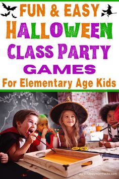 halloween party games for elementary age kids with text overlay that reads fun and easy halloween class party games for elementary age kids