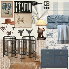 a collage of various items including a baby crib