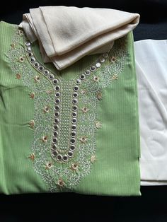 Unstitched Pastel Green Salwar Kameez Dupatta Cloth Material Best Offers Accepted! Send your Best Offer! Pista Green Straight Kurta Sets With Mirror Work, Pista Green Sets With Mirror Work And Straight Kurta, Pista Green Sets With Mirror Work For Eid, Spring Chanderi Salwar Kameez With Mirror Work, Spring Traditional Wear With Mirror Work Unstitched, Spring Anarkali Salwar Kameez With Mirror Work, Spring Pista Green Kurta With Dupatta, Traditional Mirror Work Kurta For Spring, Spring Cotton Traditional Wear With Mirror Work