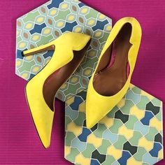 Meli Genoa High Heels - Q by QS Statement Shoe, Sheep Leather, Genoa, Lemon Yellow, Handmade Shoes, High Heel Pumps, Suede Heels, Leather Heels, Pumps Heels