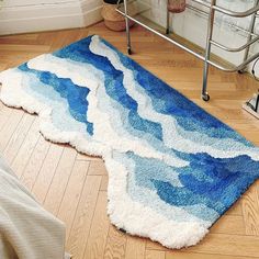 Aesthetic Tufting Ocean Bedroom Rug - Wnkrs Funky Bathroom, Ocean Bedroom, Ocean Rug, Nautical Theme Decor, Floor Safe, Bedside Rug, Ocean Wave, Wave Design, Abstract Rug