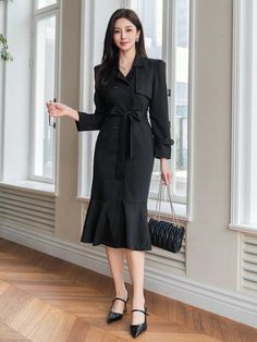 Windbreaker Dress, Plain Shirt, Plain Shirts, Inspiration Mode, Womens Midi Dresses, Waist Tie, All Fashion, Women Clothing, Dress Black