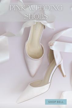 These beautiful heels feature a soft and delicate shade of pink that exudes romance and grace. The ribbon ankle strap adds a charming detail, creating a dainty and whimsical look. The ankle strap also ensures a secure fit, allowing the bride to dance the night away. Satin Wedding Shoes With 4-inch Heel, Spring Wedding Satin Heels, Elegant Wrapped Heel Bridesmaid Heels, Elegant Heels With Satin Bow And Ankle Tie, Elegant Ankle Tie Wedding Shoes For Spring, Elegant Ankle Tie Heels With Satin Bow, Elegant Satin Heels With Ribbon, Elegant Ankle Tie Heels With Wrapped Heel, Satin Heels With Ribbon And Ankle Strap