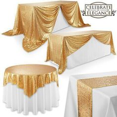 gold and white table cloths with drapes