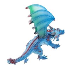 a blue and red dragon figurine on a white background