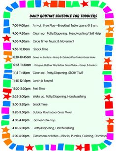 a flyer for the daily routine schedule for toddlers