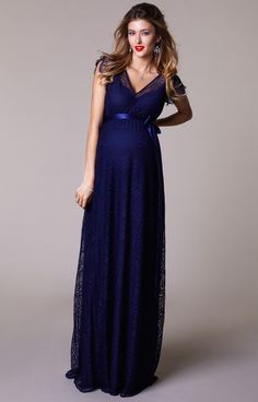 Unfailingly glamorous with floor length intricate lace, Kristin lace maternity gown is rich and luxurious in our stylish new Indigo shade. Maternity Evening Wear, Rose Tiffany, Maternity Wedding Dresses, Lace Maternity Gown, Net Gowns, Maternity Wedding, Tiffany Rose, Pregnant Wedding, Pregnant Wedding Dress