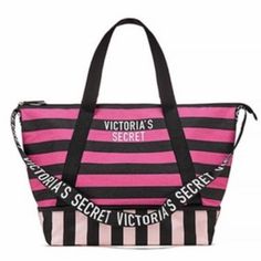 New With Tag Pink And Black Tote Bag By Victoria's Secret. Measurse 21 Inches Across And Approximately 13.5 Inches Tall. Black Duffle Bag, Gold Tote Bag, Victoria Secret Tote Bags, Travel Tote Bag, Weekender Tote Bag, Zip Tote, Pink Tote, Victoria Secret Bags, Tote Bag Purse