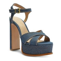 Manufacturer: Schutz Size Origin: US Style Type: Platform Sandals Collection: Schutz Closure: Material: Leather Fabric Type: Leather Sku: BH5947584 Size: 8.5.  Color: Blue.  Gender: female.  Age Group: adult. Denim Sandals Outfit, Denim Sandals, Sandals Outfit, Platform Block Heels, Leather Platform Sandals, Block Heel Sandals, Platform High Heels, Block Heels Sandal, Heel Sandals