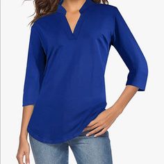 Ceasikery Women's 3/4 Sleeve V Neck Tops Casual Tunic Blouse Loose Shirt Color: Royal Size:2xl Product Details Fabric Type Solid Color95% Cotton + 5% Spandex / Elathan Origin Floral Color : 97% Polyester + 3% Spandex / Elathan Closure Type:Pull On Neck Style: V-Neck Country Of Origin: China About This Item A Nice Silky Feeling Against The Your Skin Gently . Loose Fit Tunic Features Paisley Bohemia Pattern Design / Floral Print Pattern / Short Sleeve / V Neck /High Quality Fabric/Flowy Bottom Hem Fitted Tunic, Casual Tunics, Loose Shirt, Tops Casual, Office Business, Loose Shirts, Loose Blouse, Womens Casual, Tunic Shirt