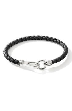 Bring natural texture to everyday ensembles with this handcrafted bracelet featuring braided leather and sterling silver. Clasp closure Leather/sterling silver Imported Modern Leather Braided Bracelet For Everyday, Modern Black Leather Bracelet With Sterling Silver, Classic Bracelets With Palladium Hardware For Everyday, Modern Black Leather Bracelet, Black Leather Bracelets With Sterling Silver Clasp, Luxury Adjustable Braided Leather Bracelets, Elegant Braided Leather Bracelets, Elegant Braided Bracelet With Stainless Steel Clasp, Luxury Adjustable Leather Braided Bracelets