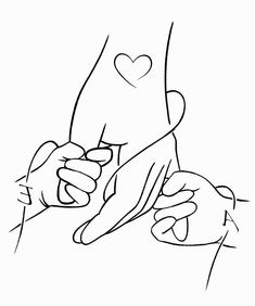 two hands holding each other with a heart drawn on it's arm and one hand holding