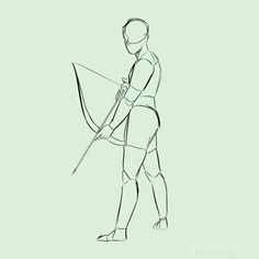 a drawing of a man with a bow and arrow in his hand, looking back