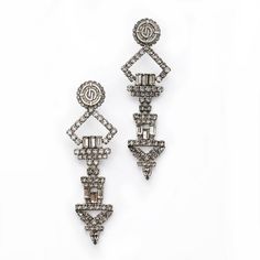 Dylan Lex | Luca Luxury Silver Earrings With Black Diamonds, Art Deco Evening Earrings With Diamond Accents, Elegant Geometric Silver Jewelry, Elegant Silver Geometric Jewelry, Elegant Silver Geometric Earrings, Silver Art Deco Chandelier Earrings For Evening, Crystal Statement Earrings, Earrings Art, Art Deco Earrings