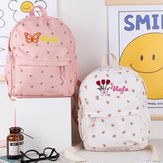 ✦ Production Time: 8-10 business days ✦ Shipping Time: USPS Ground/3-5 business days, USPS Priority/1-3 business days Whether it's a day at school, a playdate with friends, or a family outing, this backpack is ready to be your child's reliable and charming companion. ✦ Perfectly Sized: 12''-9.5''-4.5'' It's spacious enough to hold books, toys, snacks, and everything they need for their adventures. ✦ Vivid Colors: Whether it's the simplicity of White, the serenity of Blue, the playfulness of Pink Trendy School Bags For End Of School Year, Cute Travel Bags For Back To School, Cute Standard Backpack For Study, Cute Backpack For End Of School Year, Cute Compact White Backpack, Trendy School Bags With Cute Design, Student Backpack With Cute Design, Softback Bag For Back To School, Cute Student Backpack With Letter Print