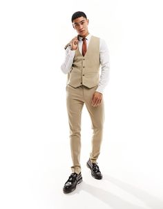 Suit jacket by ASOS DESIGN Do the smart thing V-neck Button placket Contrast back with an adjustable cinch Skinny fit Fitted Beige V-neck Blazer, Tailored Beige Vest For Business Casual, Casual Fitted Blazer With Vest, Casual Fitted Beige Suit, Fitted Casual Vest For Business, Slim Fit Business Vest For Spring, Spring Business Slim Fit Vest, Smart Things, Suit Vest