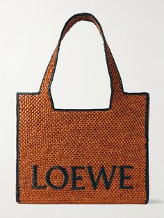 Made in Spain using raffia that's harvested and woven in Madagascar by local artisans, Loewe's tote bag is embroidered with the brand's logo and edged with a contrasting trim. Made in collaboration with Paula’s Ibiza, it's generously sized to hold a tablet, towel and water bottle and fitted with internal leather slots for securing smaller items. Designer Woven Straw Travel Bag, Designer Woven Straw Bag With Double Handle, Designer Natural Woven Straw Bag, Designer Double Handle Woven Straw Bag, Natural Rectangular Straw Bag With Dust Bag, Designer Summer Straw Bag For Daily Use, Designer Natural Straw Tote Bag, Designer Woven Straw Bag For Travel, Designer Rectangular Straw Bag In Natural Color