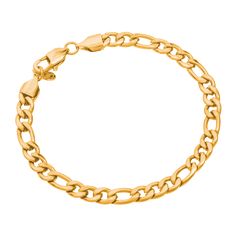 MATERIAL Plated with Genuine 18 Karat Yellow Gold Figaro Style Bracelet SIZE Bracelet Length: 7, 8, and 9 Inches Bracelet Width: 6mm Figaro Bracelet, Ankh Necklace, Premium Jewelry, Bracelet Size Chart, Lion Necklace, Buddha Necklace, Green Skin, Anchor Necklace, Stainless Steel Plate