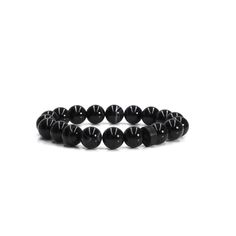 Discover the timeless beauty of the Noire Stone Bracelet. Crafted with the utmost precision, the smooth and stunning black tiger eye stone beads form an alluring combination that effortlessly enhances any ensemble. The addition of the matte black logo bead adds a touch of boldness and an effortlessly cool look. - 10mm black tiger eye stone beads- Black plated eLiasz and eLLa logo bead- Bracelet is stretchable, stackable and made with natural, cut & conditioned stones- Signature jewelry pouch inc Casual Black Stretch Bracelet With Gemstone Beads, Modern Black Bracelet With 8mm Beads, Modern Black Bracelets With 8mm Beads, Modern Black Bracelets With Black Beads, Modern Black Jewelry With 8mm Beads, Modern Black Round Bead Bracelets, Casual Black Beaded Wristband, Black Adjustable Stretch Bracelet With Gemstone Beads, Minimalist Black Onyx Beaded Bracelets