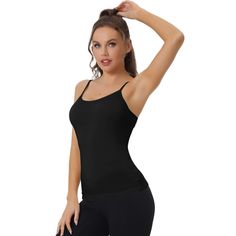 The women's camisole features soft fabric in various colors for the whole family. These soft modal/spandex camis, with built in shelf bra are great for layering or lounging around on a warm day. Item Features: 1) Spaghetti straps design,shoulder straps are adjustable,allows you to adjust the length you like. 2) Flat seams move smoothly against your skin. 3) Soft & comfortable modal fabric,spandex with good retention could keep the shape after wearing many times. 4) Simple and basic color easily Summer Spaghetti, Tanks Tops, Womens Camisoles, Modal Fabric, High Neck Tank Top, Black Camisole, Spaghetti Strap Tank Top, High Neck Tank, Tops Black