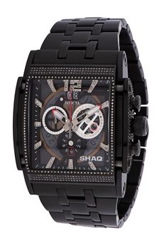 This Invicta watch is the very first one produced in its limited edition series. From the SHAQ collection, it holds an exact Quartz movement, as well as a 3.28 carats of diamonds, and it features a sturdy black case. On its face you can find a , metal dial covered by a durable Flame Fusion Crystal. This style is finished by a reliable black, stainless steel band, and it offers 50 m water resistance.For a limited time, Eyal Lalo is opening up his private vault of exclusive first editions, giving Luxury Black Diamond Watch With Tachymeter, Black Diamond Watch With Chronograph, Black Diamond Watch With Subdials And Rectangular Dial, Black Diamond Watch With Subdials, Black Diamond Watch With Tachymeter, Black Automatic Diamond Watch With Round Dial, Automatic Black Diamond Watch With Round Dial, Best Watches For Men, Invicta Watches