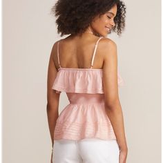 Super-Light And Flowy Cotton/Modal Blend Fabric Makes This Detailed Top A Cool, Carefree Pick For Hot Summer Days. Flowy Smocked Top For Summer, Summer Feminine Top With Smocked Back, Feminine Summer Smocked Top With Ruffles, Feminine Smocked Top With Ruffles For Summer, Feminine Summer Top With Smocked Back, Feminine Smocked Top For Vacation, Feminine Ruffled Smocked Top For Vacation, Feminine Summer Tops With Smocked Back, Feminine Sleeveless Smocked Top For Summer