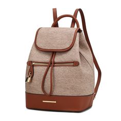 Discover the perfect blend of style and functionality with our sophisticated Porsha backpack, designed with durable linen-like fabric and elegant vegan leather trim. This versatile accessory combines practical features with a chic design for daily adventures. Perfect for school, work, or weekend outings, this backpack offers a stylish and practical solution for carrying your essentials. Embrace both elegance and functionality with this beautifully crafted accessory. Elegant Coated Canvas Backpack For Travel, Trendy Brown Canvas Backpack, Chic Travel Backpack With Leather Handles, Chic Backpack With Leather Handles For On-the-go, Chic Backpack With Leather Handles For Travel, Chic Backpack With Leather Handles, Chic Brown Backpack With Zipper Closure, Beige Backpack With Leather Trim For Travel, Beige Leather Trim Backpack For Travel