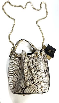 Bucket Design, Snakeskin Pattern, House Of Harlow 1960, House Of Harlow, The Cream, Gold Details, Crossbody Strap, High Quality Leather, Snake Skin