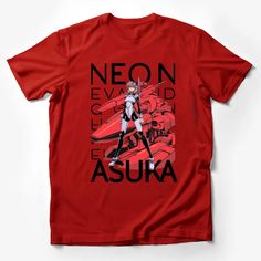 Neon Asuka Anime Graphic T-Shirt, Red Mecha Design, Unisex Manga Tee, Vintage Robot Art Shirt, Cool Anime Lover Gift Male T-Shirt Custom graphic T-Shirt.Customize your color Red Anime Graphic T-shirt, Red Character Print Short Sleeve Tops, Red Cotton T-shirt With Character Print, Red Short Sleeve Tops With Character Print, Red Graphic Print Band Merch Tops, Red Band Merch Tops With Screen Print, Red Band Merch Top With Screen Print, Red Short Sleeve Shirt With Text Print, Red Short Sleeve T-shirt With Text Print