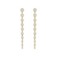 Behold these elegant, timeless diamond dangle earrings that delicately cascade in size! Make a statement with these luxurious earrings, designed to captivate and command attention. Feel the timeless elegance as the diamond sizes gracefully decrease for a stunning, classic look. This item requires appx. 1 week for assembly. 653632 Specifications Weight: 5.14 DWT (7.99 grams) Prong Count: Bezel Earring Back Type Included: Friction Backs Included Earring Type: Dangle Brand Name: Modern Brilliance C Formal Yellow Gold Diamond Chandelier Earrings, Formal Fine Jewelry Diamond Earrings With Timeless Design, Timeless Fine Jewelry Diamond Earrings For Formal Occasions, Elegant Yellow Gold Chandelier Earrings With Diamond Accents, Elegant Earrings With Timeless Design, Elegant Timeless Diamond Earrings For Anniversary, Formal Timeless Diamond Earrings, Elegant Diamond Earrings With Timeless Design, Formal Yellow Gold Chandelier Earrings With Diamond Accents