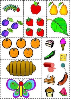 an image of fruits and vegetables cut out into squares to be used as a puzzle