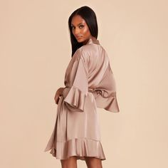 These gorgeous ruffle satin robes are perfect to get ready in. Availabke in Mocha. Equal parts sweet and flirty, these ruffled satin robes will make your bridal suite moment unforgettable. | Mocha Getting Ready Georgette Size XS/S | Birdy Grey Kenny Ruffle Satin Robe Bridal Party Getting Ready Outfit, Bridal Party Getting Ready, Satin Robes, Birdy Grey, Bridal Suite, Sleepwear & Loungewear, Birdy, Getting Ready, Mocha