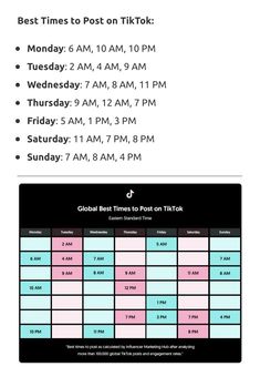 the timesheet for tiktok is shown in black and white with pink