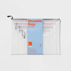 reusable bags with zippers on the front and bottom, 5 pieces per pack